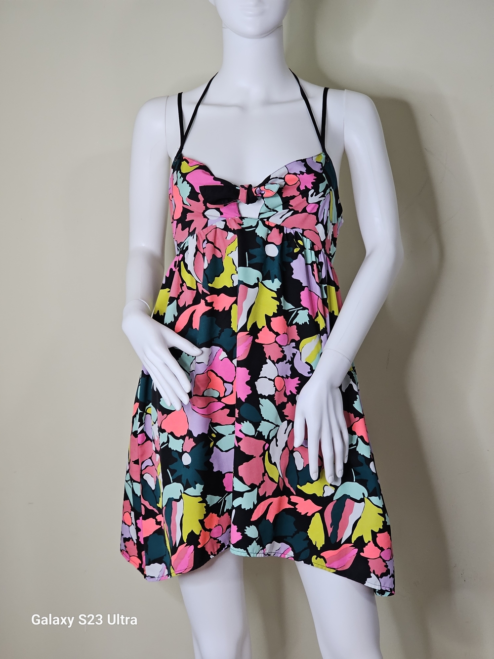 Roxy Neon Floral Halter Dress - Pink, Yellow, Teal, Black